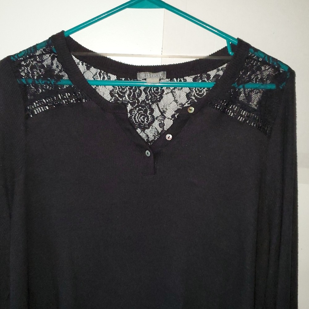 Falls Creek Women's Sweater Soft Loose Fit Henley Style Lace Detail Size L - Picture 3 of 13